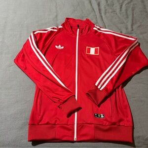 Peru adidas Red Zip-Front Track Jacket with White Stripes